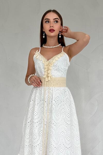 Elbee Fashion Woman Броде сукня на бретельках з бахромою