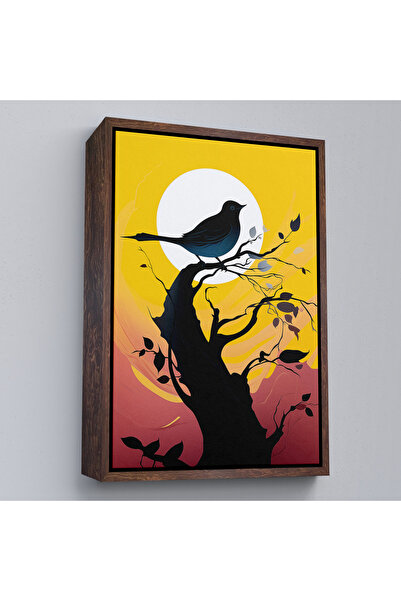 Oxyteez Pictură abstractă de pasăre pe copac cu cadru din lemn-7614