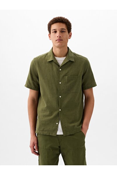 GAP Erkek Haki Keten Karışımlı Gömlek