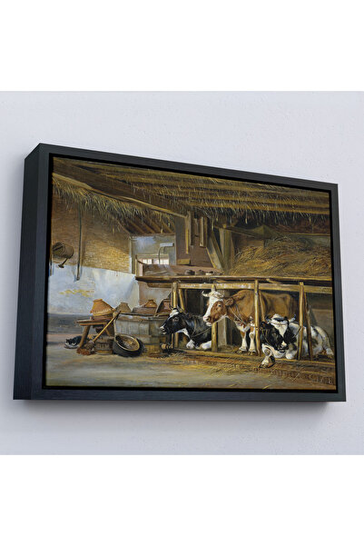 Oxyteez Jan Van Ravenswaay cu cadru din lemn - Vaca olandeză în hambar Tablo-...