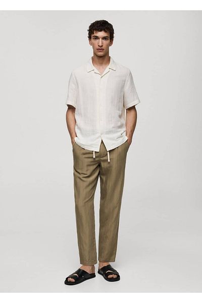 MANGO Man Linen Blend Striped Lace-Up Pants
