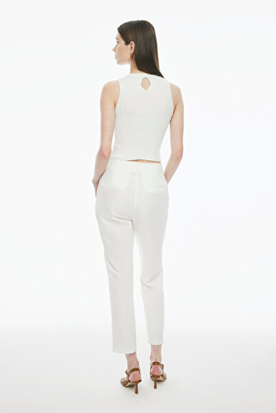 Perspective Blannes Ecru Colored Women's Trousers - Regular Fit, Pipe Leg, Standard Size