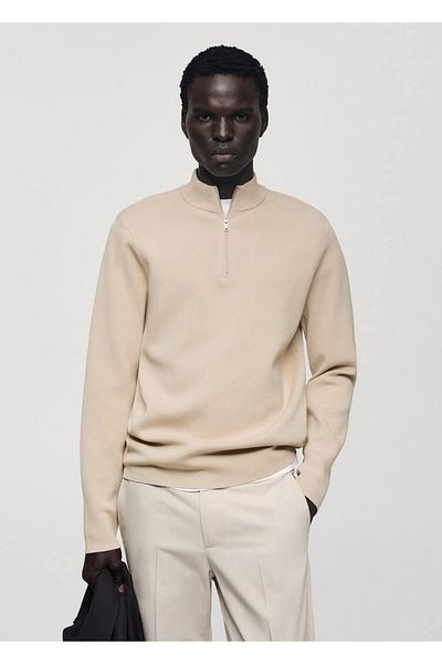 MANGO Man Pulover cu fermoar cu guler Perkins de grosime medie