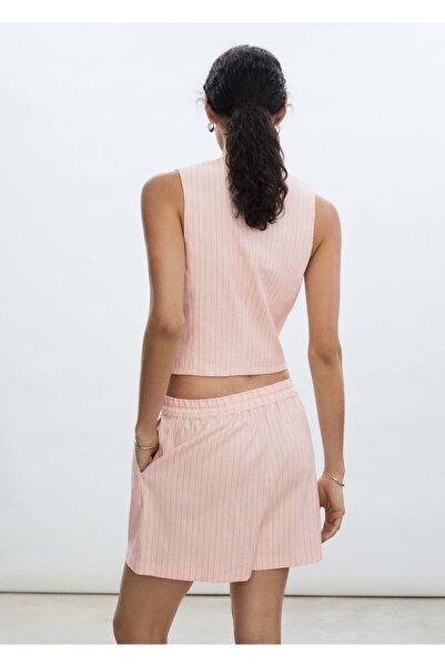 MANGO Woman Çizgili keten yelek