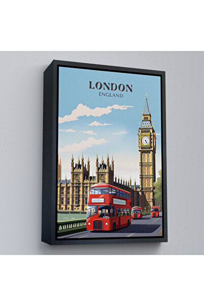 Oxyteez Tablou cu cadru din lemn cu vedere la orașul Londra și autobuzul roșu...