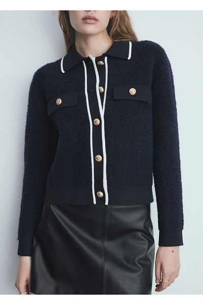 MANGO Woman Jachetă din tweed cu nasturi