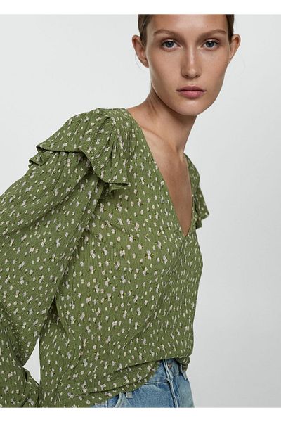 MANGO Woman Bluse mit Volantmuster