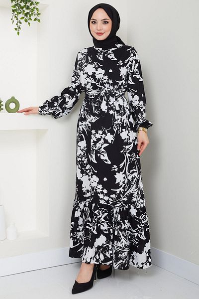 hafsamina Clover Summer Viscose Dress Black HM2410