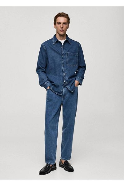 MANGO Man Blugi cropped cu potrivire relaxată