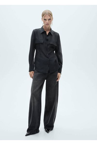 MANGO Woman Риза с колан от лиоцел