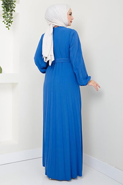 hafsamina Φόρεμα Indigo Aerobin - Ζώνη και πλισέ HM2339