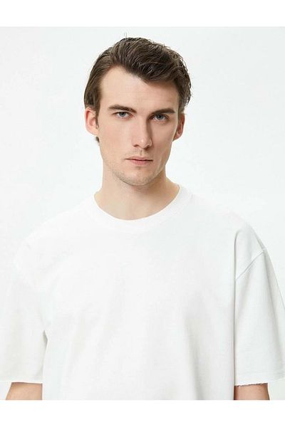 Koton Βαμβακερό μπλουζάκι Crew Neck Oversize - Κοντό μανίκι, Μπλε 4SAM10270HK