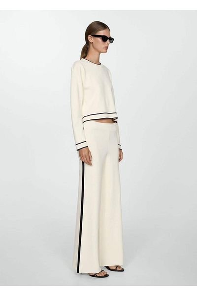 MANGO Woman Knitwear Trousers with Sides Contrast Stripes
