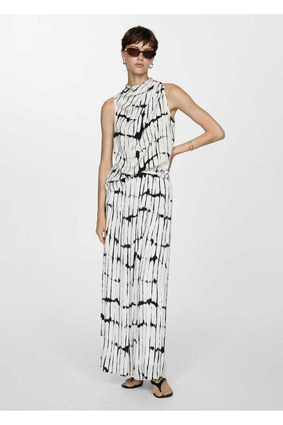MANGO Woman Blouse with Print with Draped Details