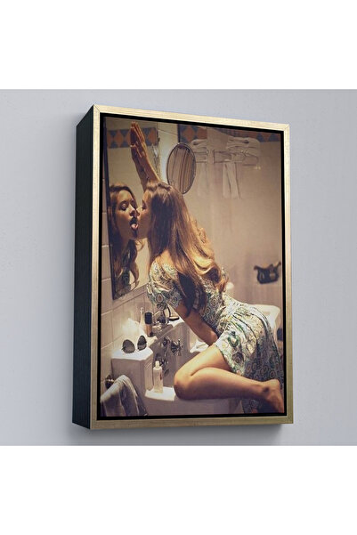Limitless Woman Licking a Wooden Framed Mirror Painting-7975