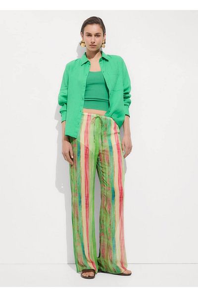 MANGO Woman Pantaloni cu imprimeu semitransparent