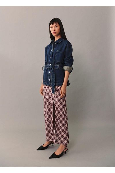 MANGO Woman Palton din denim cu detaliu cravată