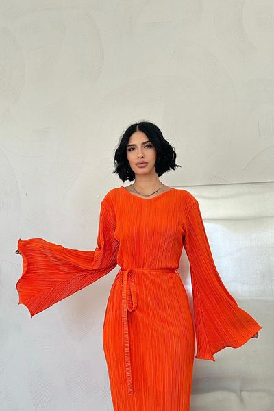 Elbee Fashion Woman Spanish Sleeve Pleated Dress