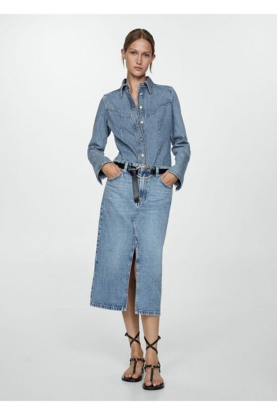 MANGO Woman Midi džínová sukně