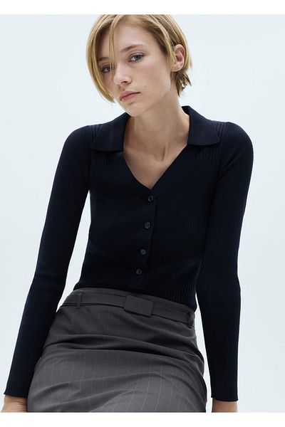 MANGO Woman Pulover cu nasturi cu coaste