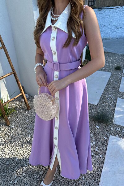 Elbee Fashion Woman Φόρεμα με φαρδύ γιακά με μανίκια