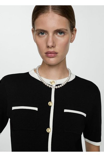 MANGO Woman Cardigan cu mânecă scurtă cu dungi contrastante