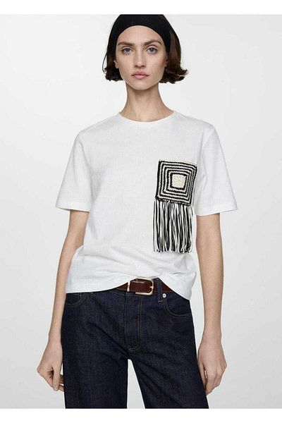 MANGO Woman Tricou cu broderie croșetată