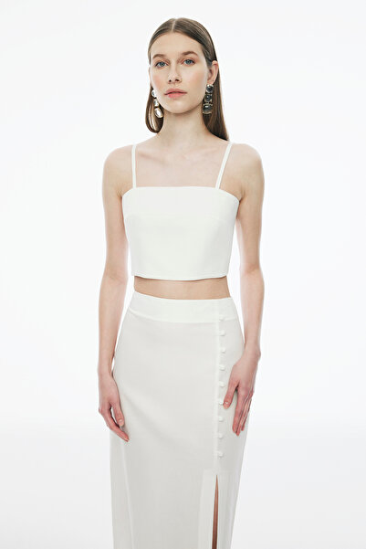 Perspective Ecru Color Slim Fit Women's Blouse - Blannes Strap Model