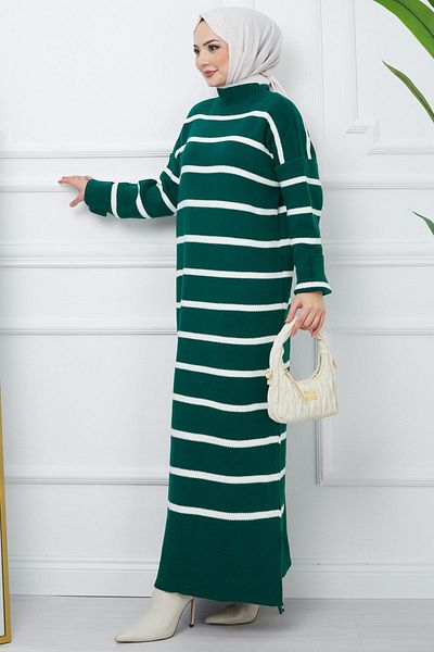 hafsamina Φόρεμα με ριγέ πλεκτό ζιβάγκο Emerald Green HM2340