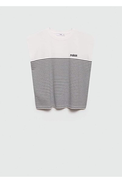 MANGO Woman Βαμβακερό ριγέ μπλουζάκι