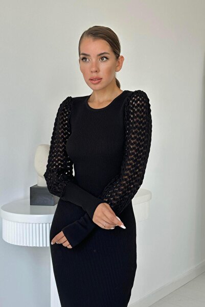 Elbee Fashion Woman Kolları Örgülü Triko Elbise