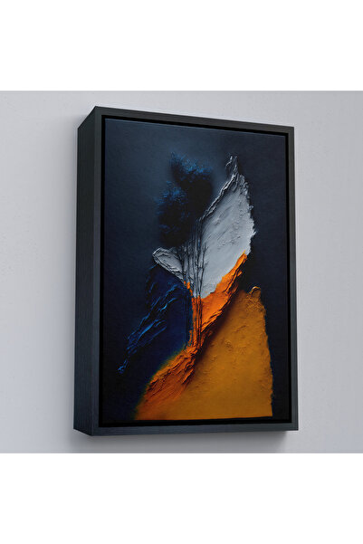 Oxyteez Tablou abstract cu rame din lemn în tonuri de portocaliu și albastru-...