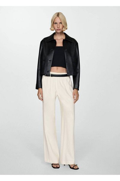 MANGO Woman Elastic waistband wideleg pants