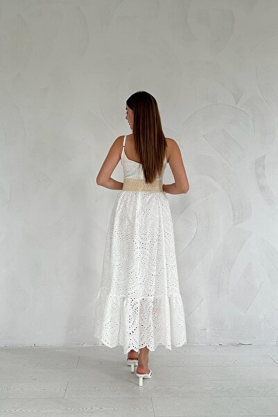 Elbee Fashion Woman Броде сукня на бретельках з бахромою