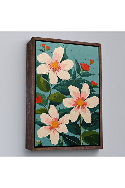 Oxyteez Tablou cu flori albe cu rama din lemn-7592