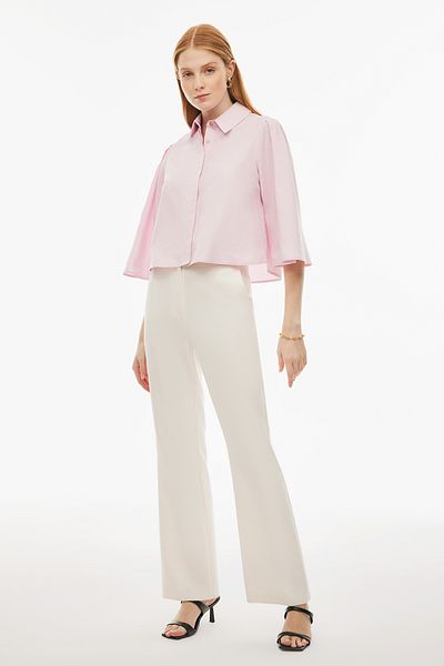 Perspective Jaydens Regular Fit Short Length Fake Sleeve Shirt Collar Pink Color Women's Shirt