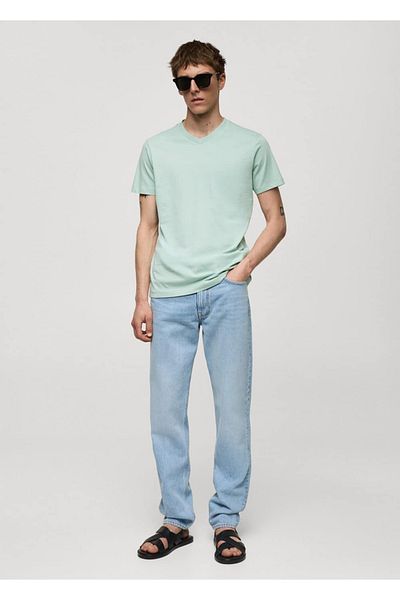 MANGO Man Koszulka bawełniana z dekoltem w serek Slim-Fit