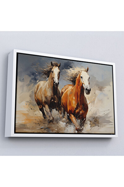 Home Running Horses Painting with Wooden Frame-7276