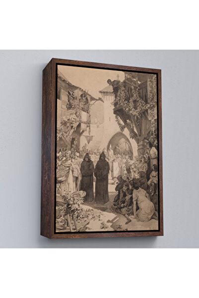 TAKI DERYASI Alphonse Mucha cu cadru din lemn - Pictură Împăratul Lothair și Papa Innocent-7342