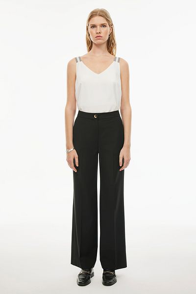 Perspective Julens Black Regular Fit Wide Leg Women's Trousers
