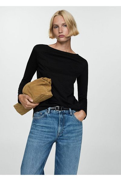 MANGO Woman Long Sleeve Boat Neck T-Shirt