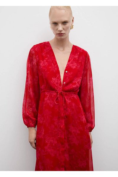 MANGO Woman Detailní šaty s květinovým vzorem uzel
