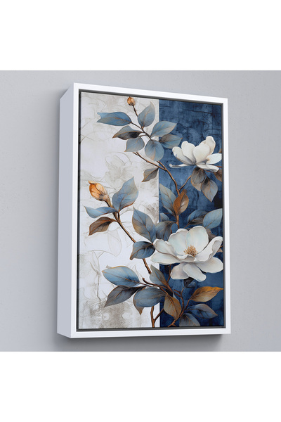 Oxyteez Tablou cu flori albastre și albe cu rame din lemn-7886