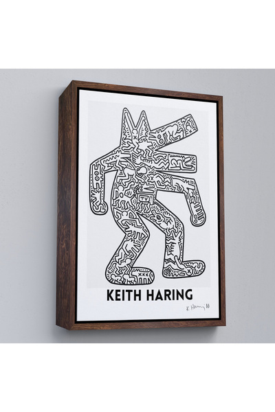 Oxyteez Keith Haring cu cadru din lemn - Pictură câine - Dog-8047