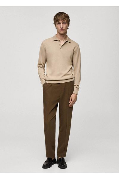 MANGO Man Long-sleeved cotton knitwear polo shirt