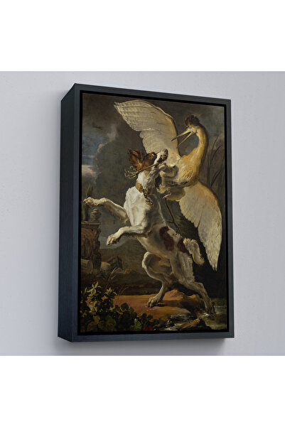 Oxyteez Дървена рамка Абрахам Хондиус - Куче, нападащо птица Картина - Кучешк...