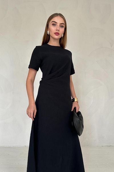 Elbee Fashion Woman Rochie plisată cu decolteu - neagră