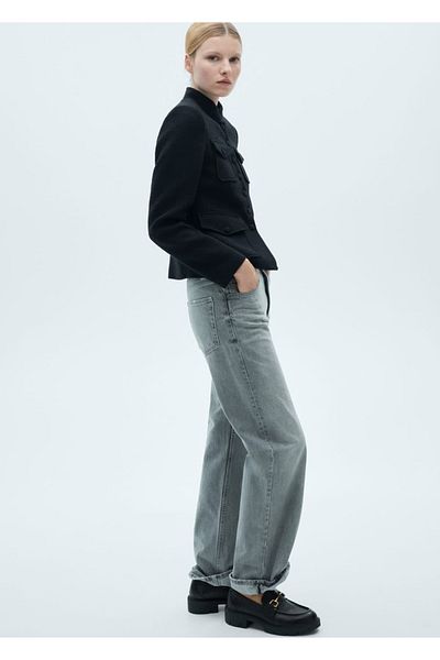 MANGO Woman Lederloafer mit metallischen Details