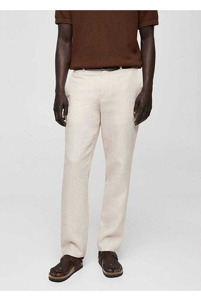 MANGO Man Slim fit 100% ľanové nohavice