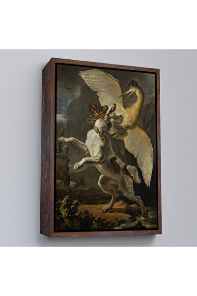 Oxyteez Дървена рамка Абрахам Хондиус - Куче, нападащо птица Картина - Кучешк...